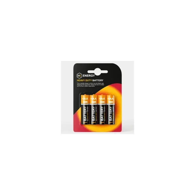 Four batteries in a clear blister on a black hanging card.