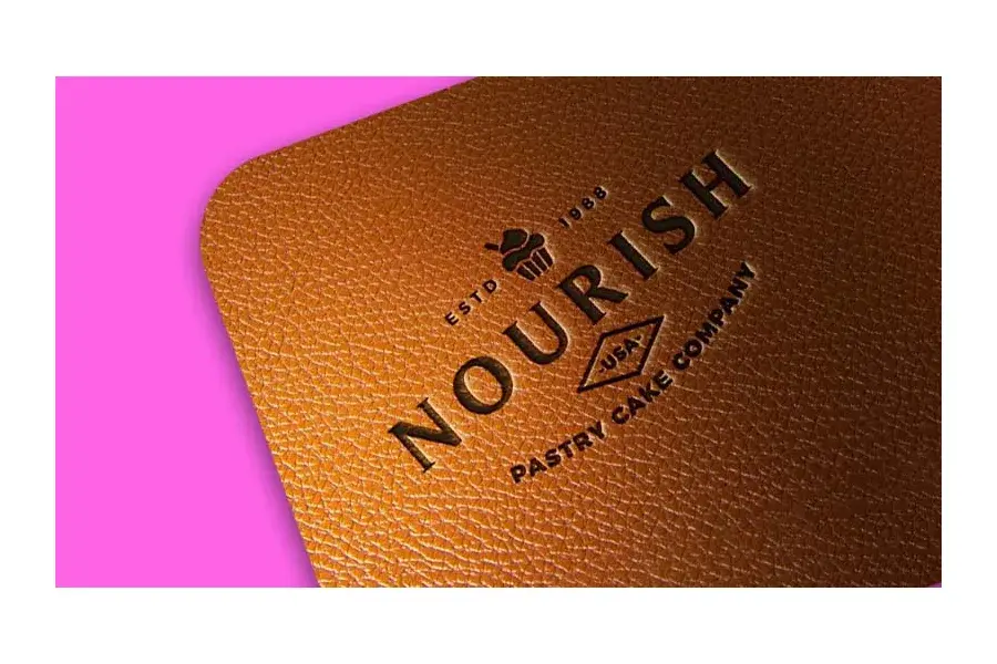 Close view of dark and gold-colored lettering on textured brown paper.
