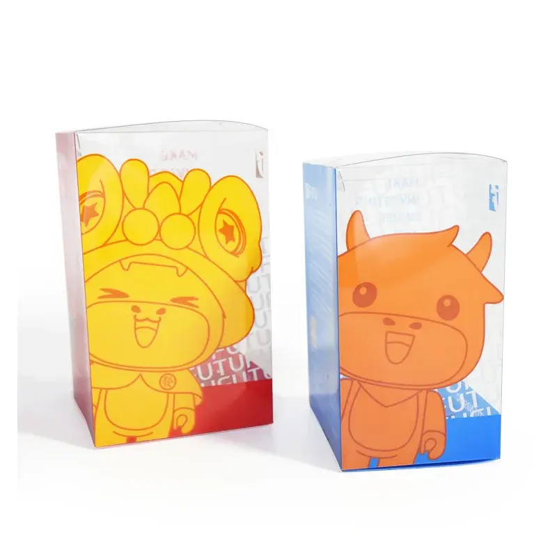 Two clear rectangular boxes with bright cartoon animal graphics.
