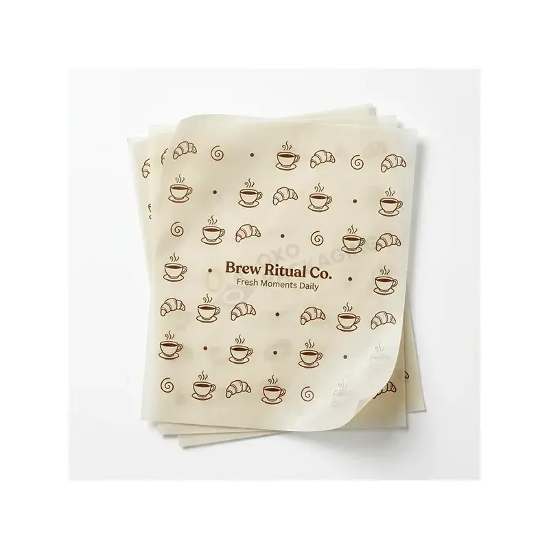 Cream wrapping sheets with repeating small coffee illustrations.