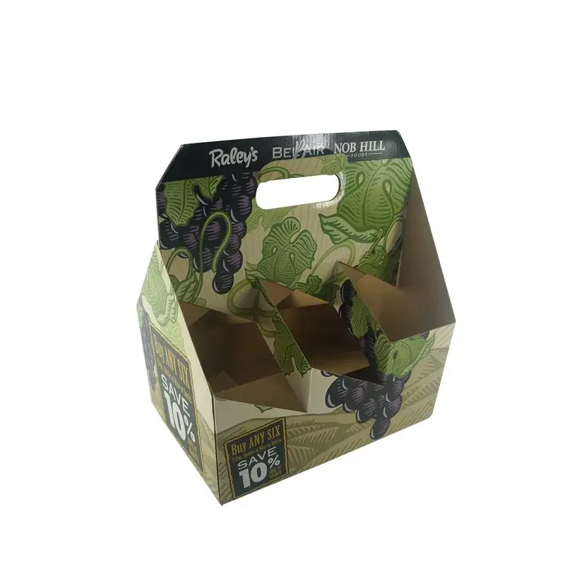 Angled view of a green printed carrier and its bottle dividers.
