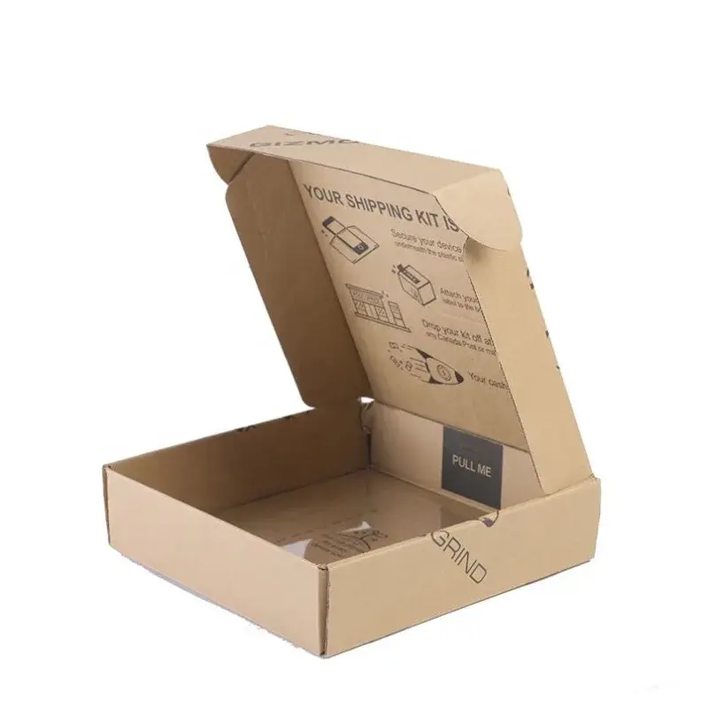 Open kraft box with instructions printed inside the lid.