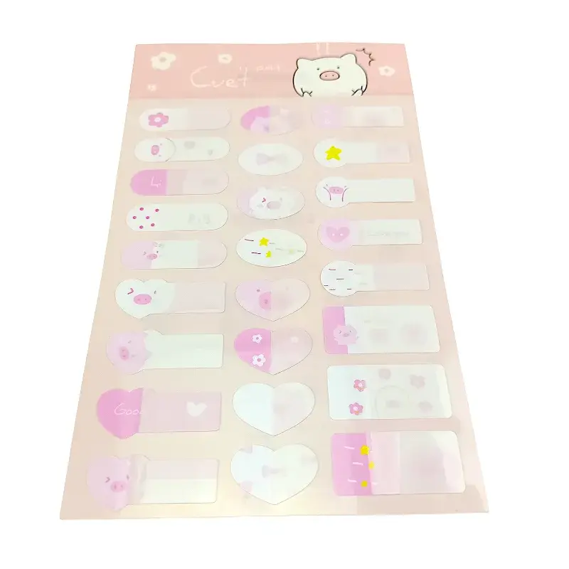 Pale pink sticker sheet with small decorative illustrations.
