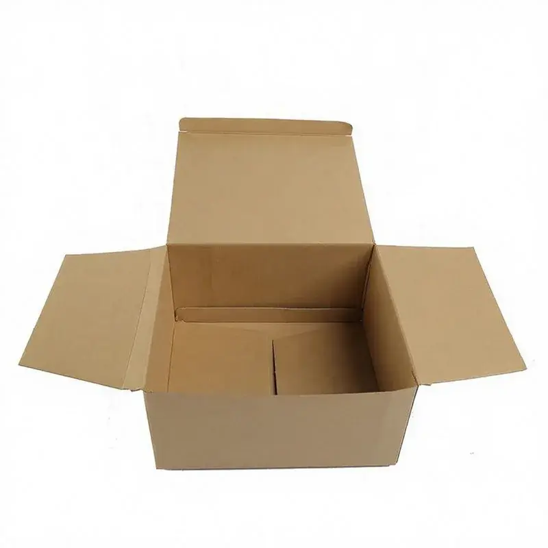 Plain brown shipping carton with all top flaps opened.