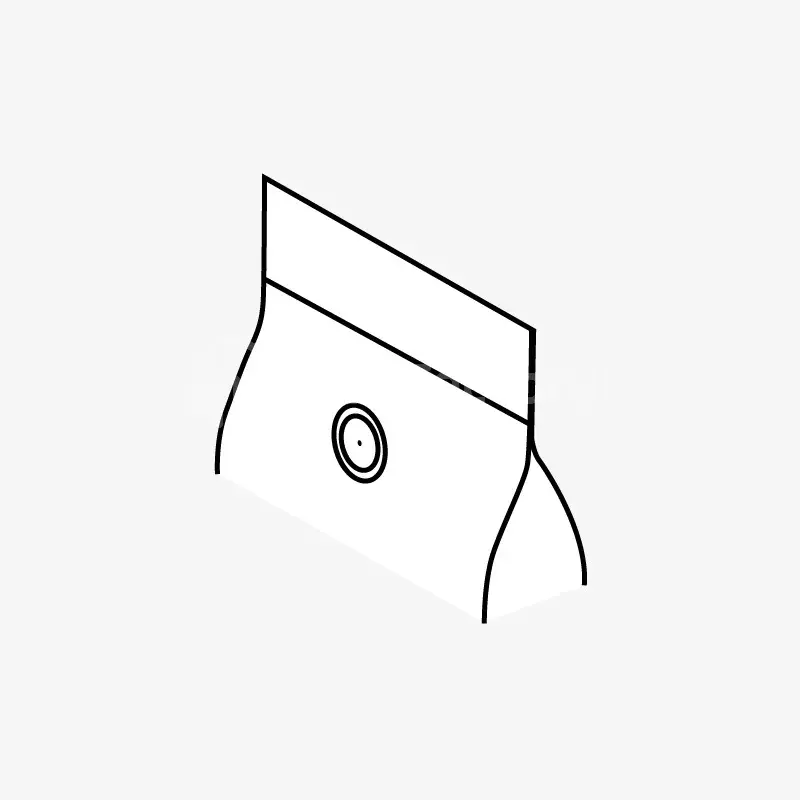 Line drawing of a pouch top with a circular valve.