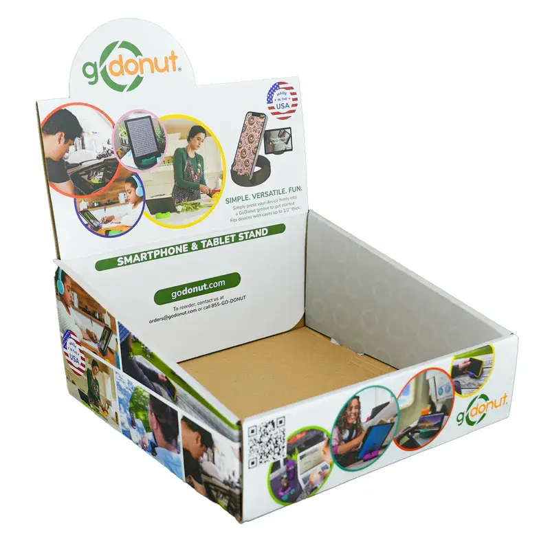 Printed countertop tray with a tall illustrated back panel.