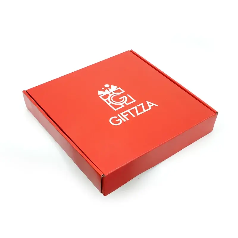 Closed red food box with a white emblem on its lid.