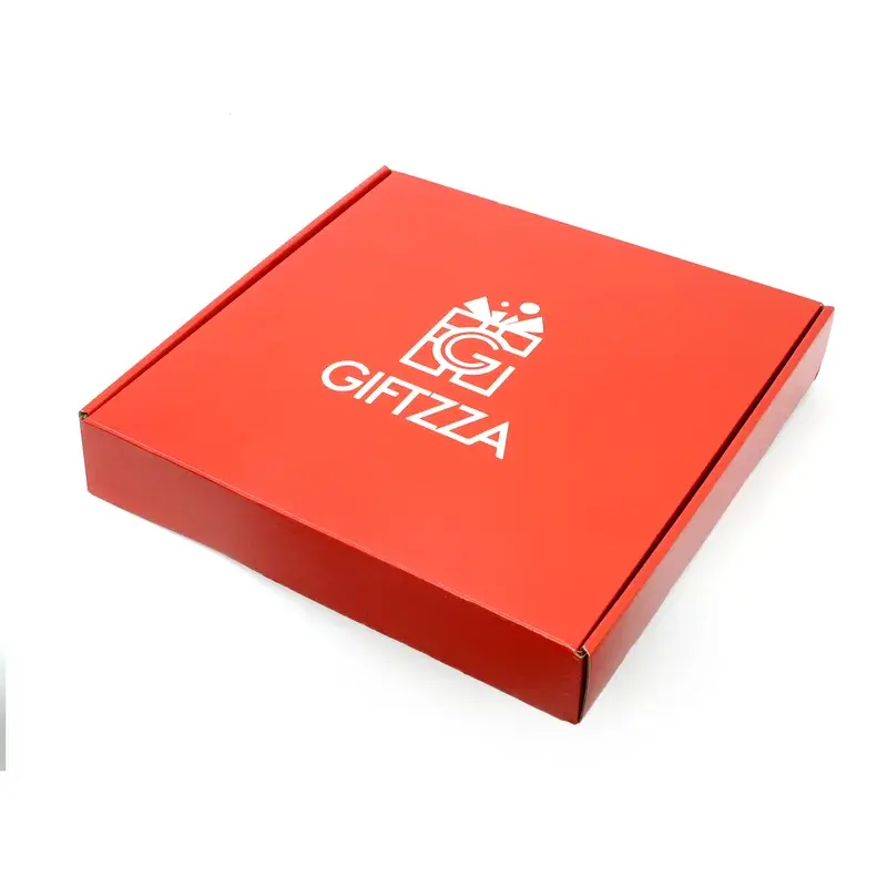 Closed red food box with a white emblem on its lid.