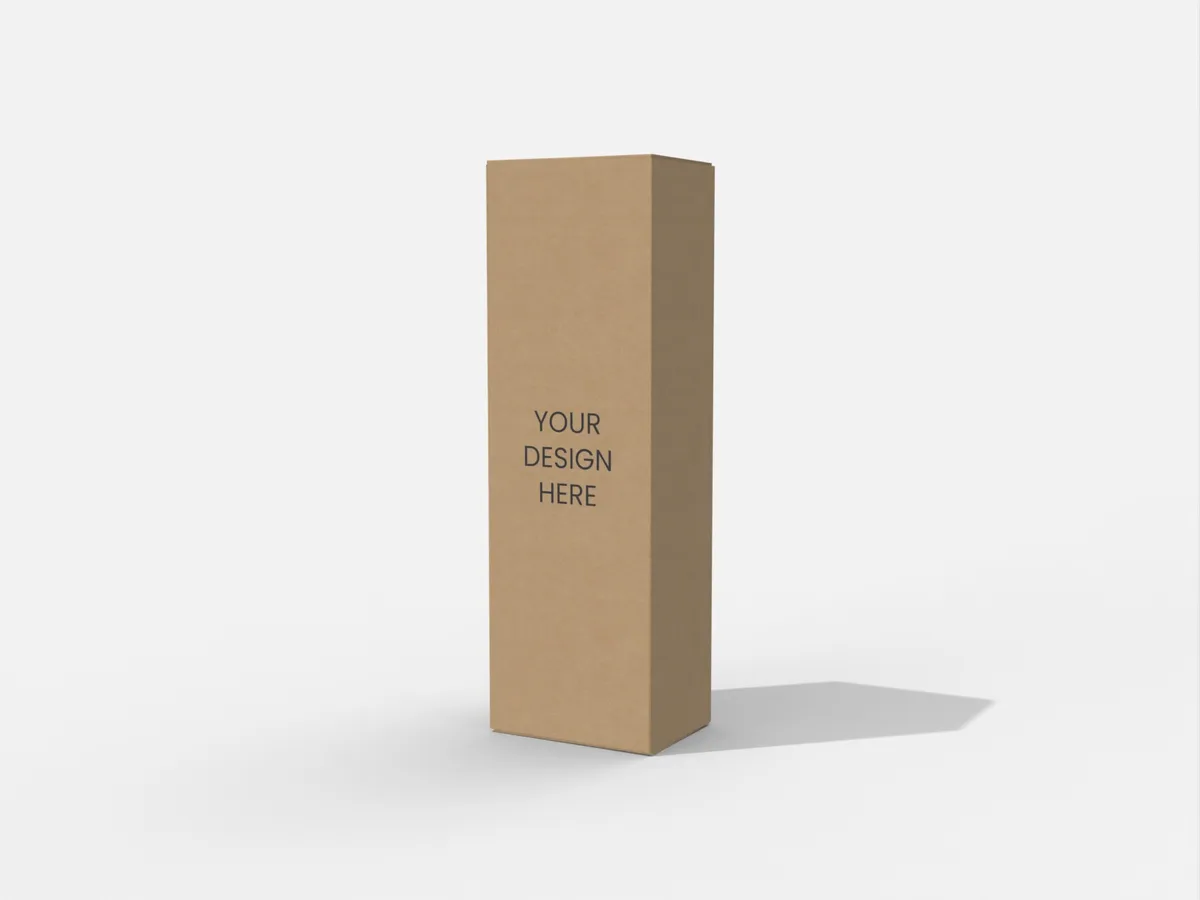 Angled reference rendering of a kraft-coloured rectangular insert with a Your Design Here placeholder. Style E60002.
