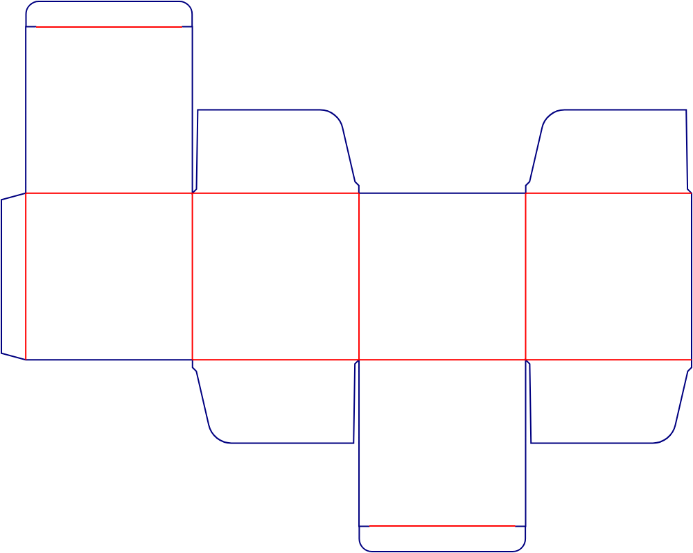 Flat dieline template for reverse tuck-end cartons, style E60003.