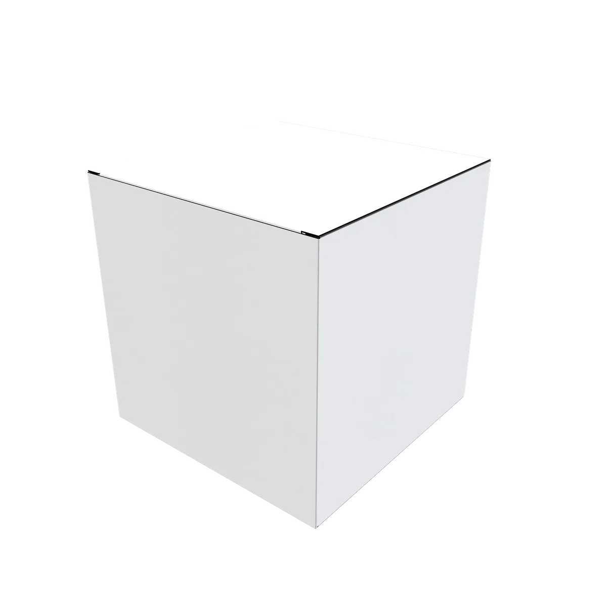 Blank white folding carton shown closed at an angle. Style E60003.
