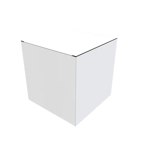 Blank white folding carton shown closed at an angle. Style E60003.