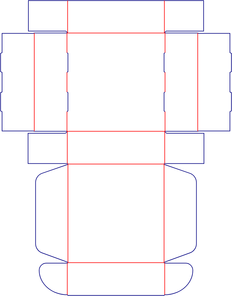 Flat dieline template for hinged-lid mailer boxes, style E60004.