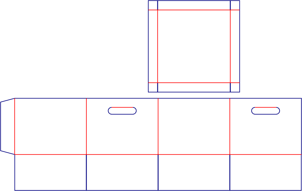 Flat dieline template for lid-and-base storage boxes, style E60005.