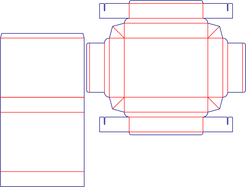 Flat dieline template for drawer boxes, style E60007.