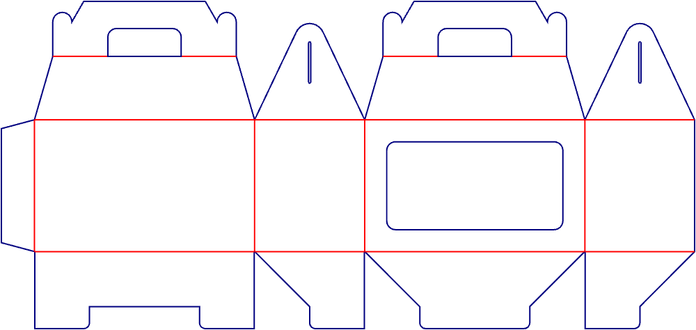 Flat dieline template for window gable boxes, style E60008.