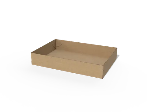 Open kraft-coloured rectangular paper tray with a visible folded interlocking corner. Style E60009.