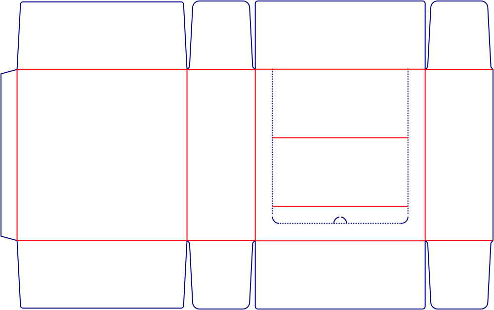 Flat dieline template for counter display trays, style E60010.