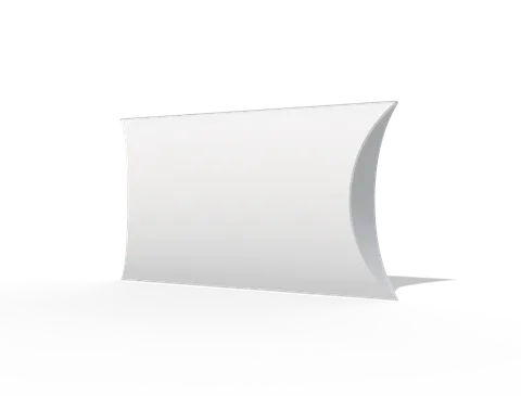 Blank white pillow box with curved folded ends. Style E60011.