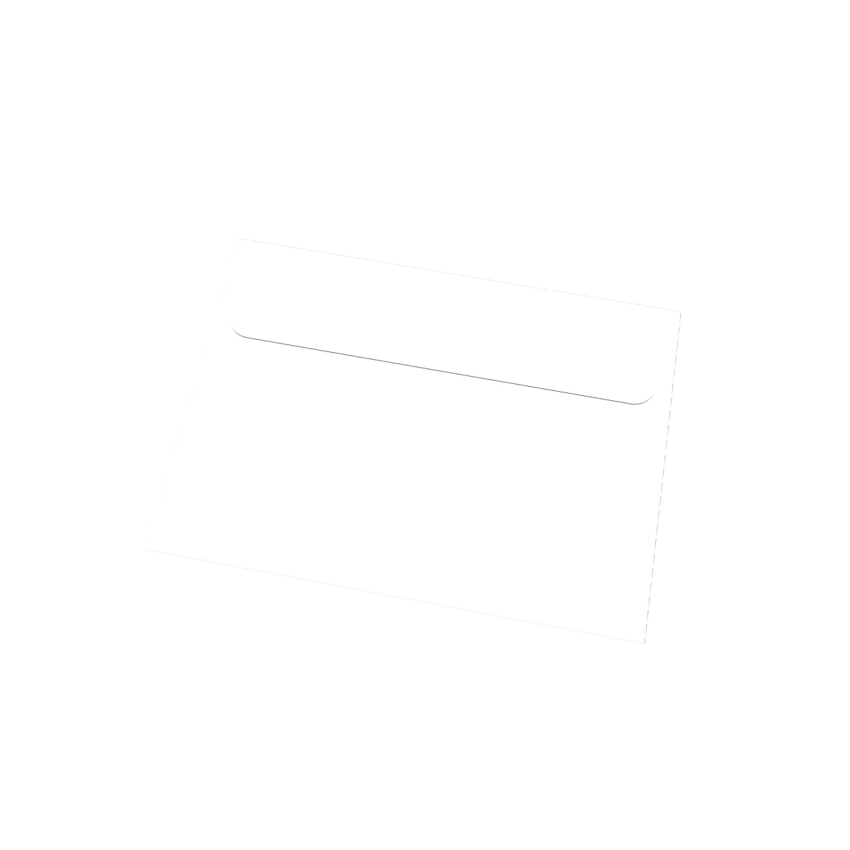 Blank white mini envelope shown closed with a rounded top flap. Style E60014.