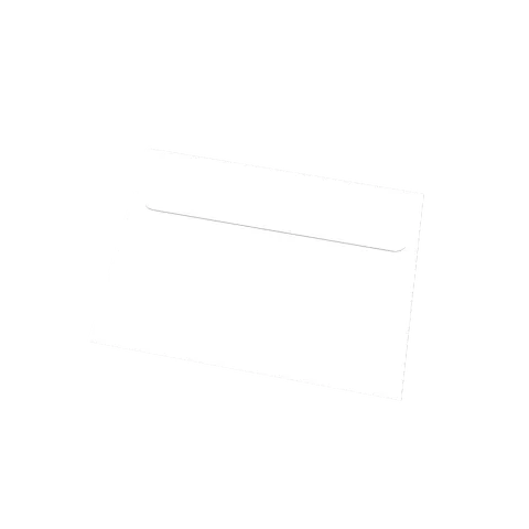 Blank white mini envelope shown closed with a rounded top flap. Style E60014.