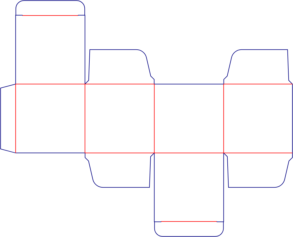Flat dieline template for square folding cartons, style E60016.