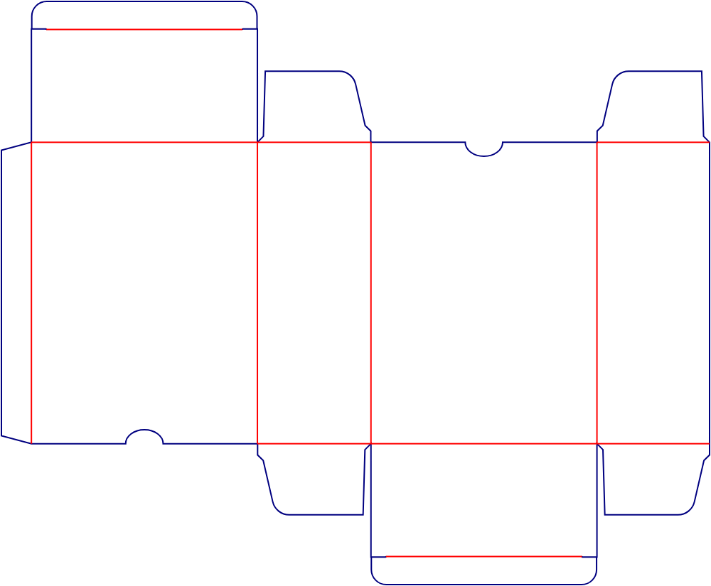 Flat dieline template for tuck-end cartons, style E60020.