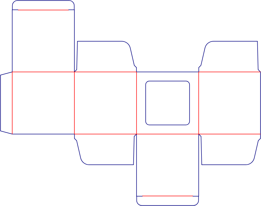 Flat dieline template for square folding cake cartons, style E60022.