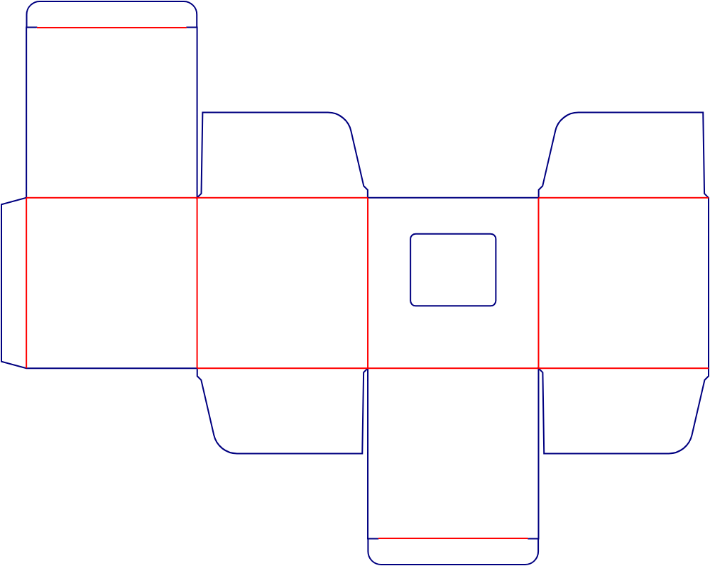 Flat dieline template for window folding cartons, style E60023.