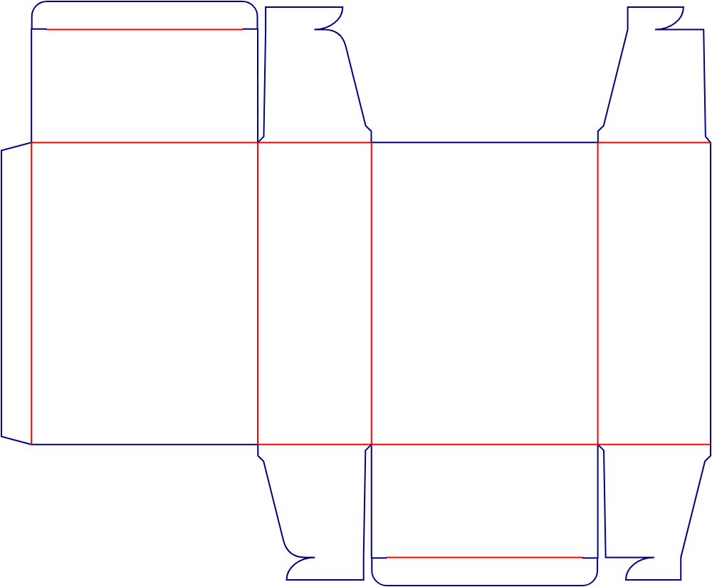 Flat dieline template for tuck-end cartons with interlocking closures, style E60027.