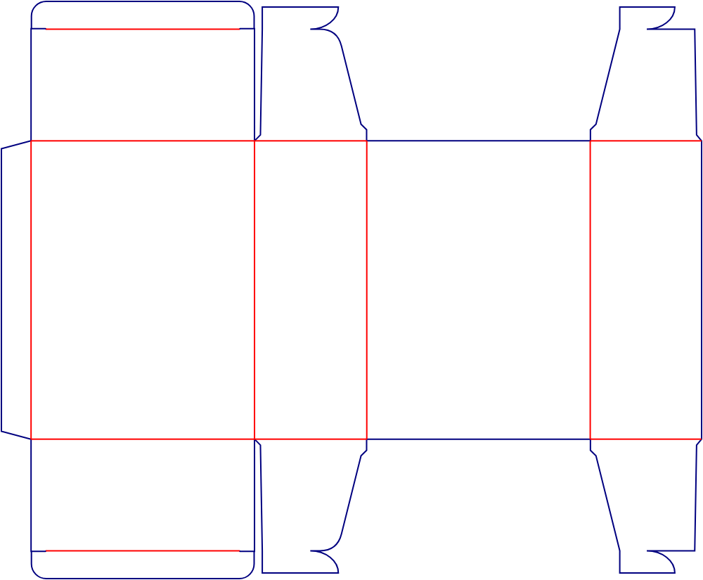 Flat dieline template for tuck-end cartons with interlocking closures, style E60028.