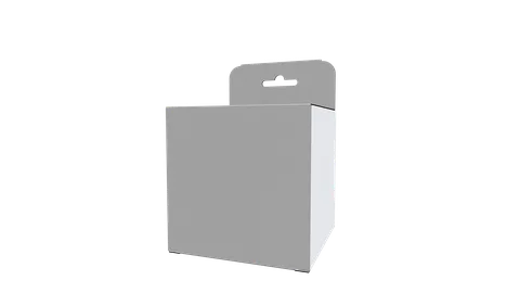 Reference view of square hanging display cartons, style E60030.