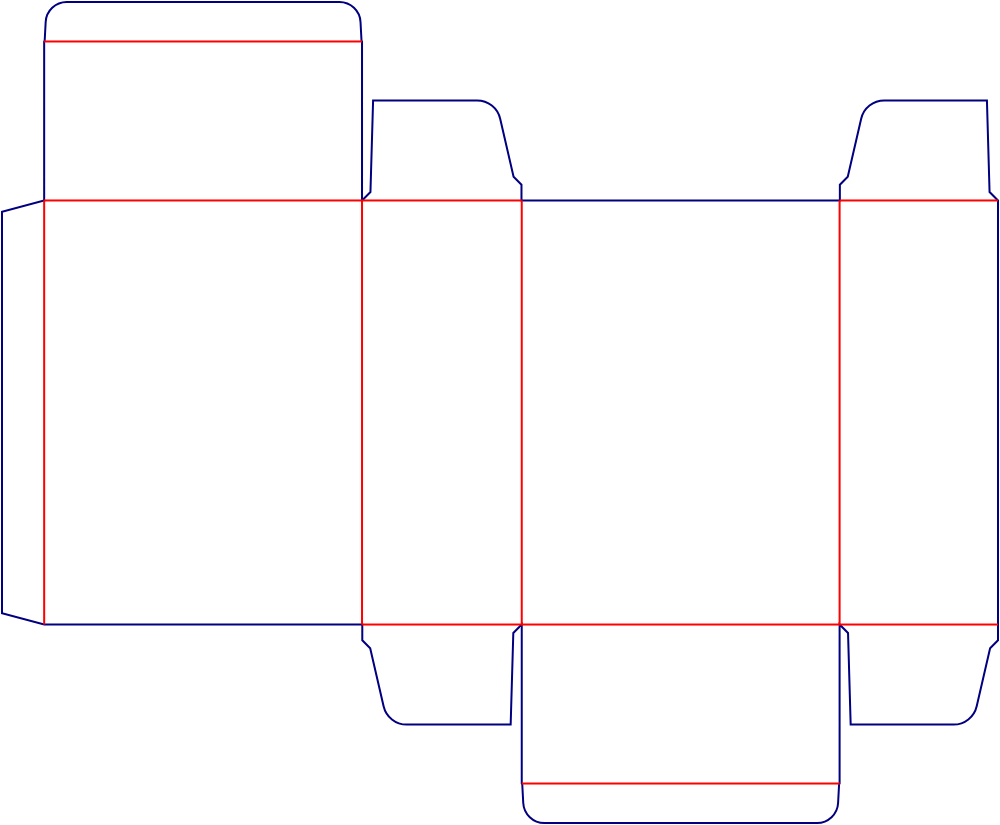 Flat dieline template for tuck-end cartons, style E60038.