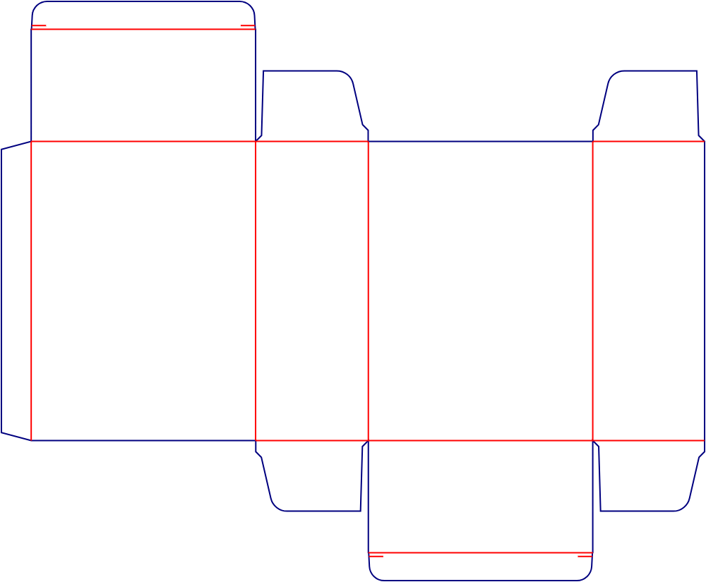 Flat dieline template for folding cartons, style E60039.