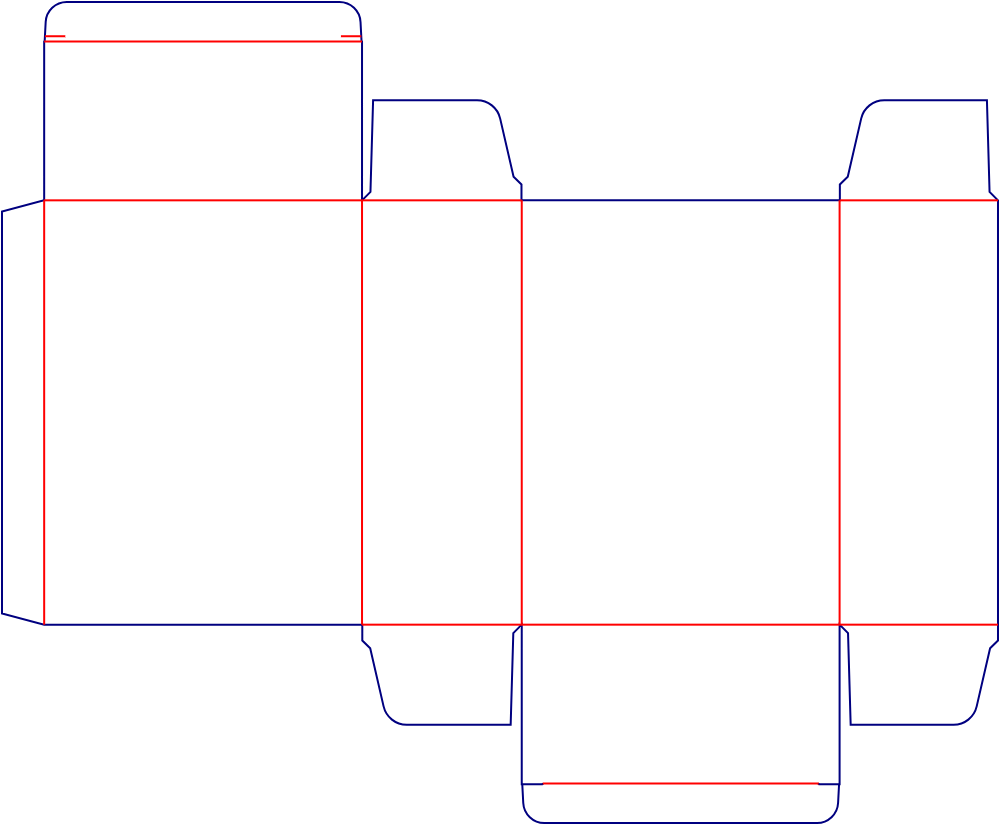 Flat dieline template for tuck-end cartons with locking tabs, style E60040.