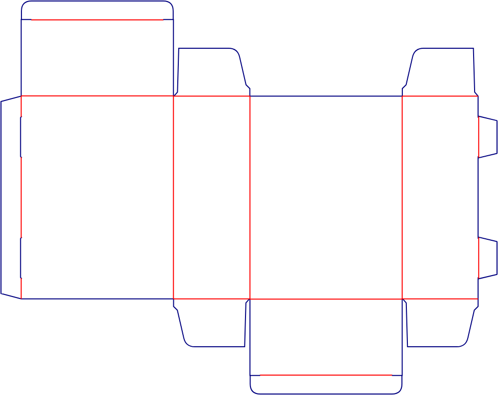 Flat dieline template for reverse tuck-end cartons, style E60042.