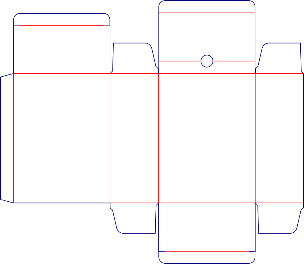 Flat dieline template for reverse tuck-end cartons, style E60045.