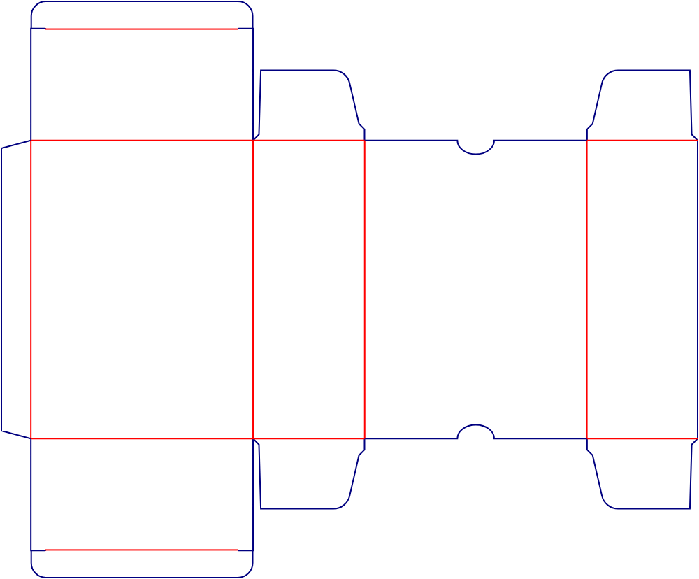 Flat dieline template for folding cartons with locking tabs, style E60050.