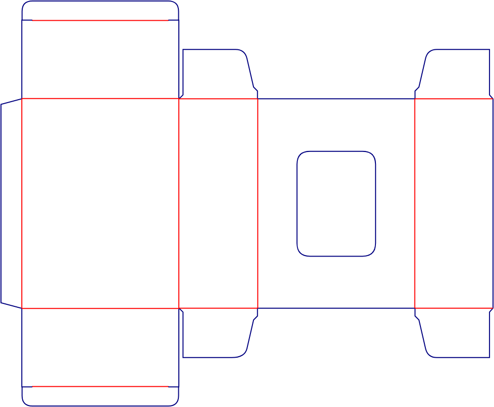 Flat dieline template for window folding cartons with locking tabs, style E60051.