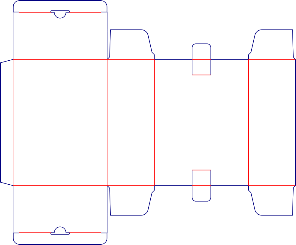 Flat dieline template for front-opening folding cartons, style E60052.