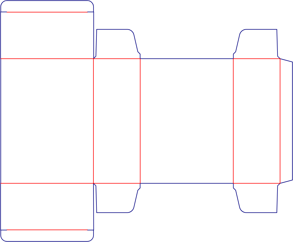 Flat dieline template for straight tuck-end cartons, style E60054.