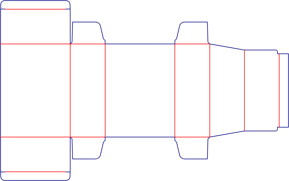 Flat dieline template for straight tuck-end cartons, style E60055.