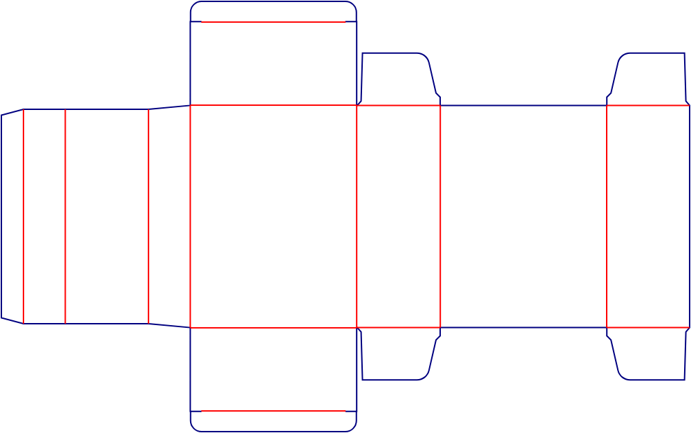 Flat dieline template for tuck-end cartons, style E60056.