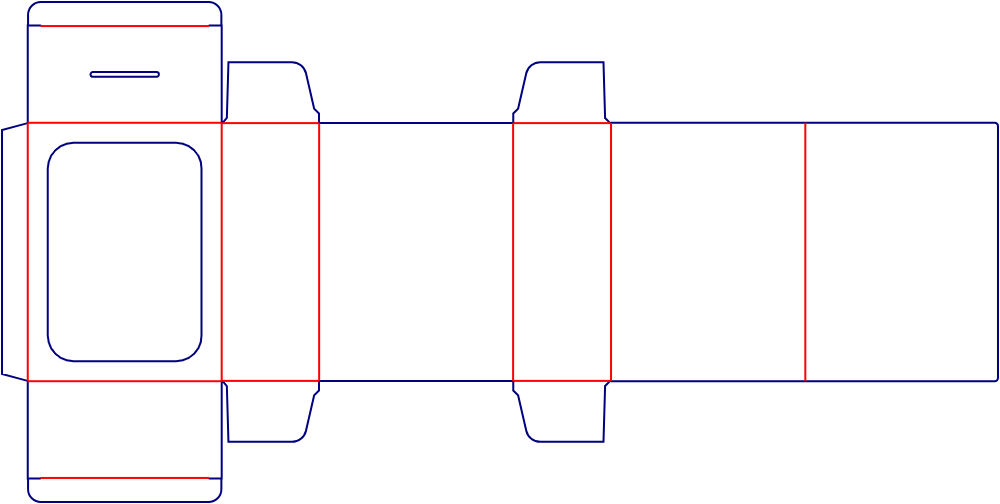 Flat dieline template for tuck-end cartons, style E60057.