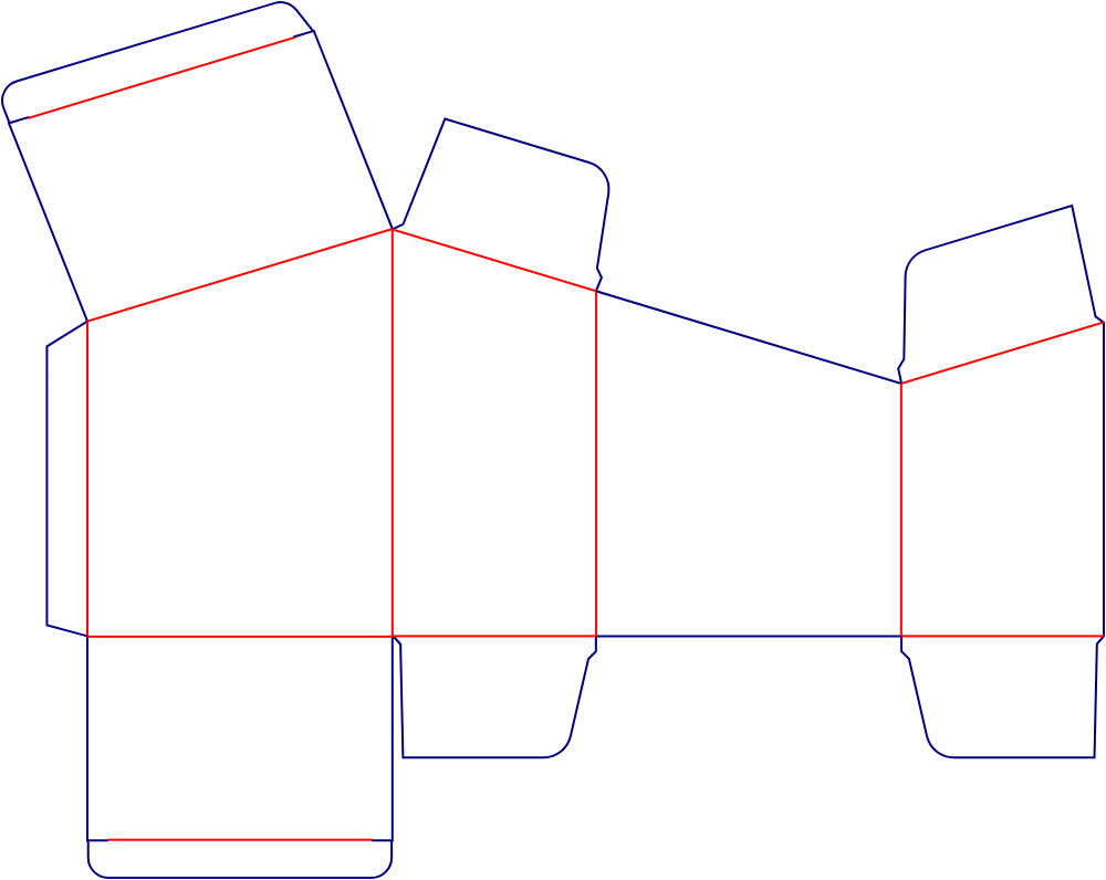 Flat dieline template for tuck-end cartons, style E60059.
