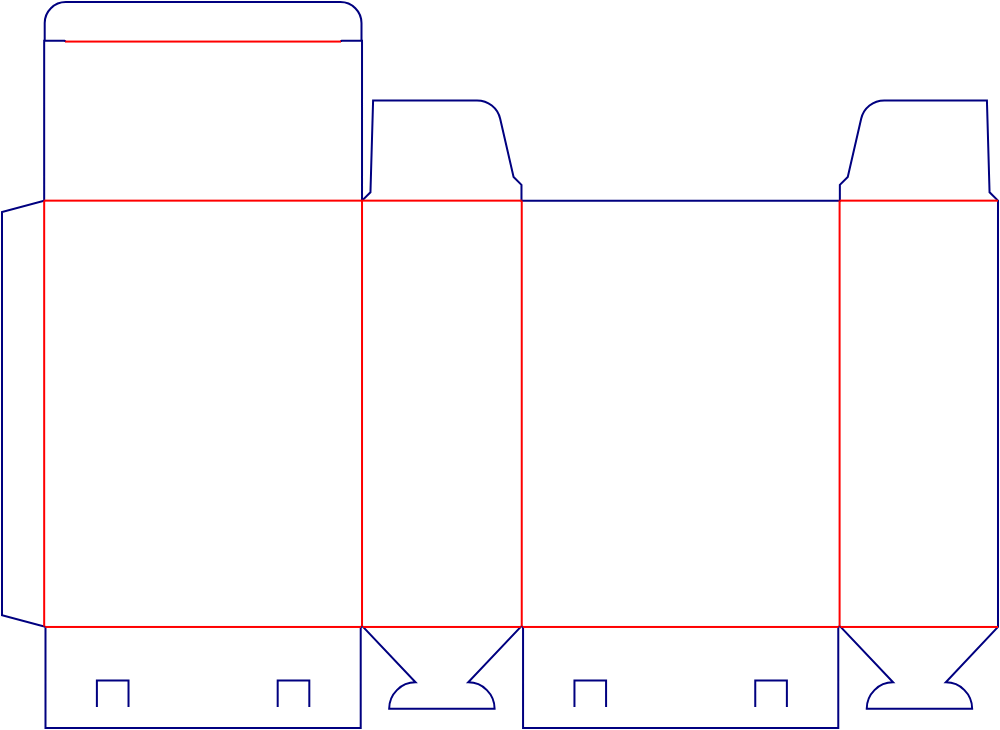 Flat dieline template for tuck-end cartons with locking tabs, style E60061.
