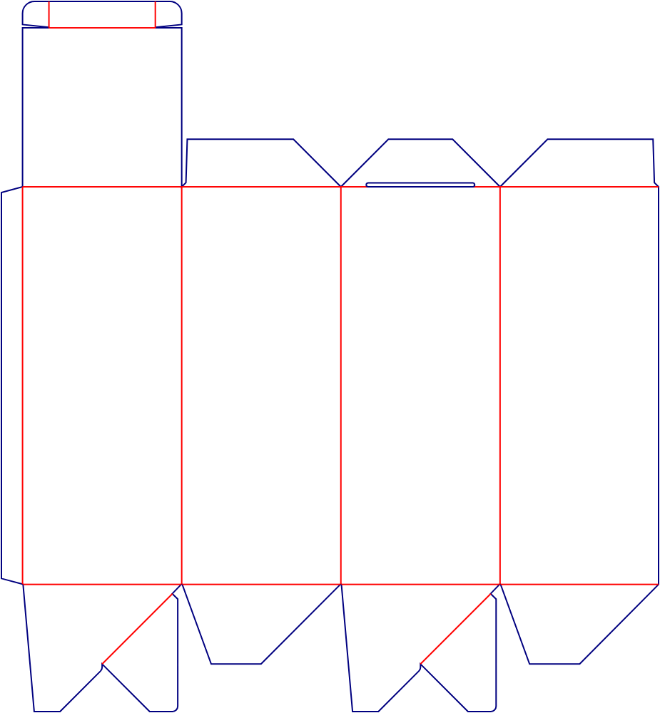 Flat dieline template for tuck-end cartons, style E60064.