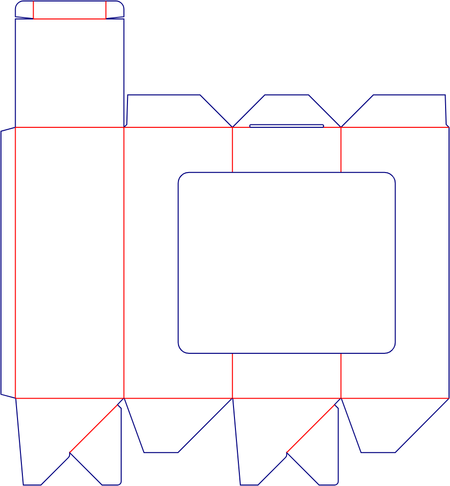 Flat dieline template for window tuck-end cartons, style E60065.