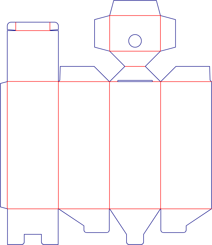 Flat dieline template for tuck-end cartons, style E60067.