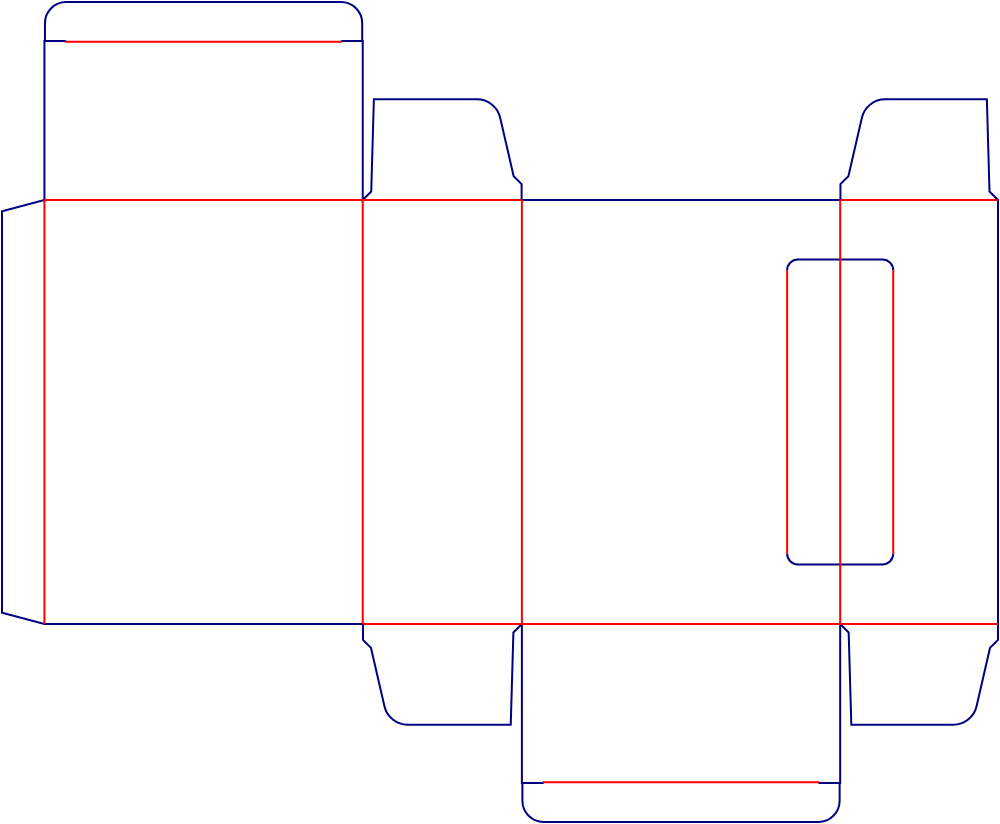 Flat dieline template for window tuck-end cartons, style E60068.